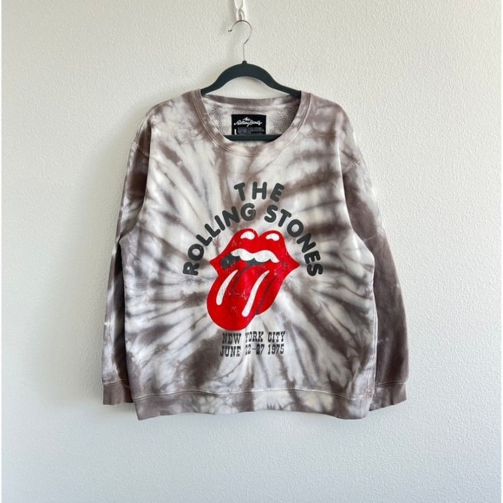 The Rolling Stones Grey & White Tye-Dye Crewneck Sweatshirt‎ L Baggy Oversized